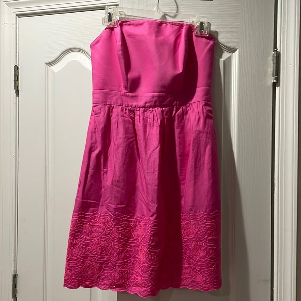 Vineyard Vines 2 Fish Eyelet dress hot pink 💯 cotton lined nwt strapless